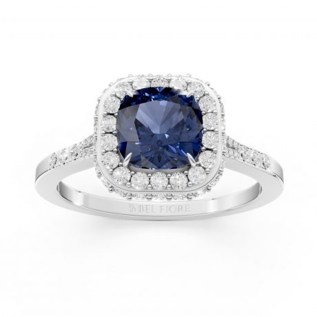 Cushion cut deep blue sapphire-White Gold