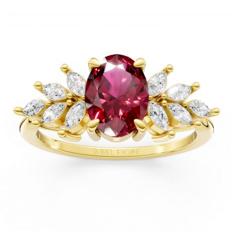 Vivid oval-cut ruby-red- Yellow Gold
