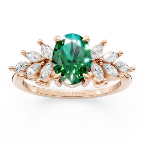 Vivid oval-cut green emerald-Rose Gold