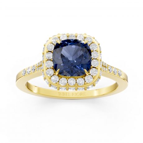 Cushion cut deep blue sapphire -Yellow Gold