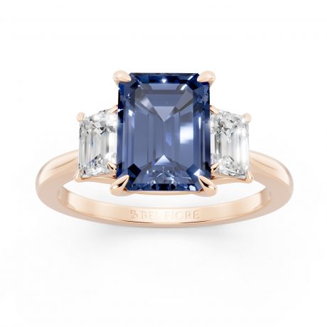 Vivid emerald cut blue sapphire- Rose Gold