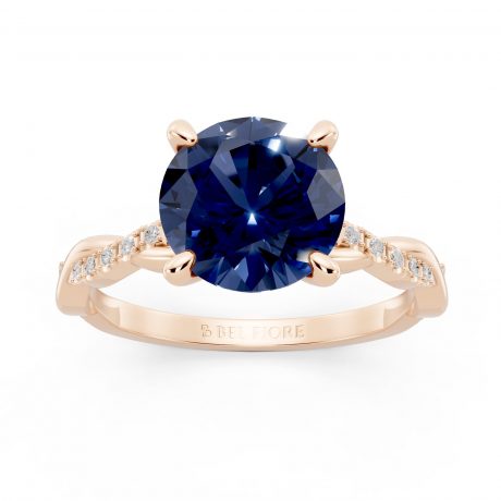 Blue round Sapphire twisted band -Rose Gold