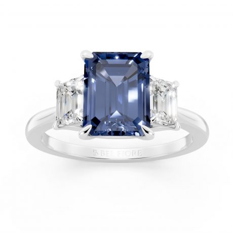 Vivid emerald cut blue sapphire- White Gold