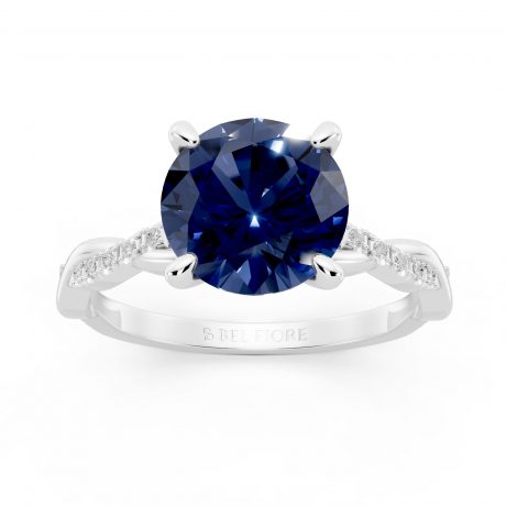 Blue round Sapphire twisted band -White Gold