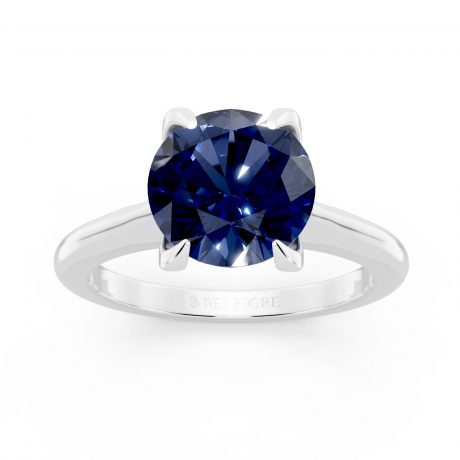 Deep blue round cut sapphire- White Gold