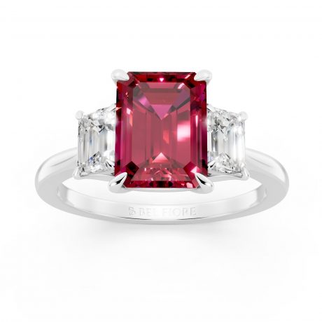Vivid emerald cut ruby red-White Gold