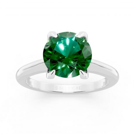 Round cut green emerald -White Gold