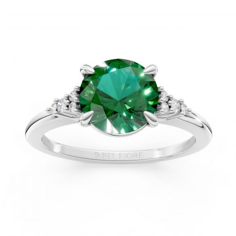 Brilliant round-cut green emerald -White Gold
