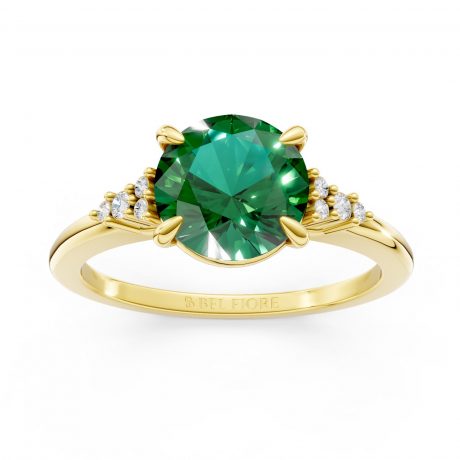 Brilliant round-cut green emerald -Yellow Gold