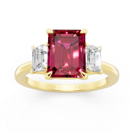Vivid emerald cut ruby red-Yellow Gold