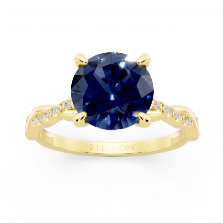 Blue round Sapphire twisted band -Yellow Gold
