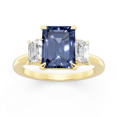 Vivid emerald cut blue sapphire- Yellow Gold