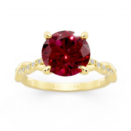 Red round ruby twisted band -Yellow Gold