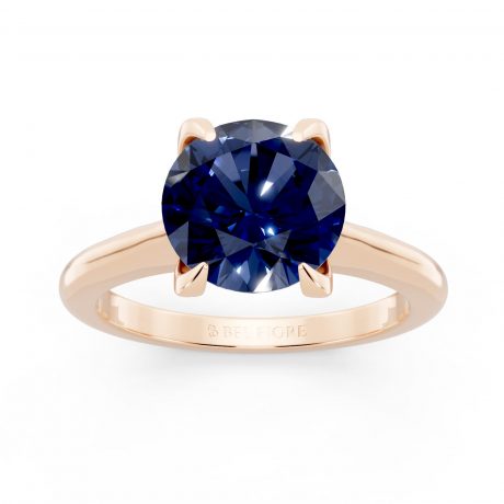 Deep blue round cut sapphire- Rose Gold