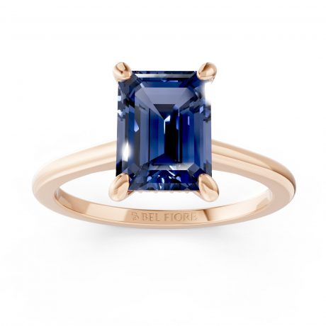 Blue Sapphire Emerald Solitaire- Rose Gold