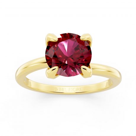 Round cut Red Stone Solitaire- Yellow Gold