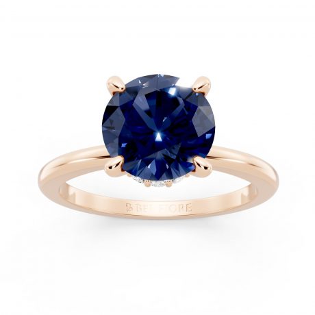 Deep blue round-cut sapphire -Rose Gold