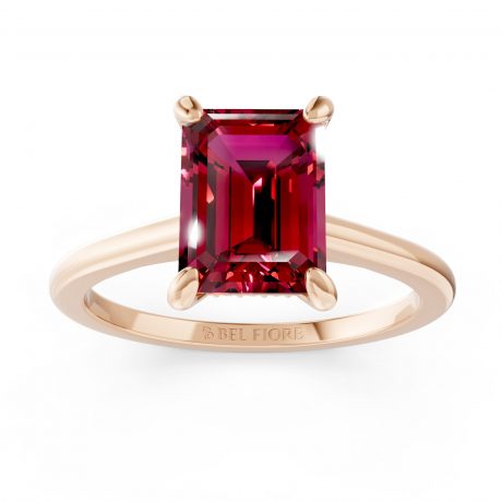Red Ruby Emerald Solitaire -Rose Gold