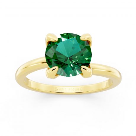Round cut Green Stone Solitaire- Yellow Gold
