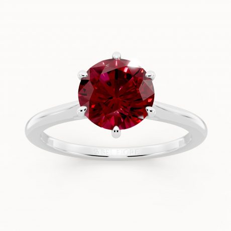Round Cut Red Ruby Six-Prong Setting- White Gold