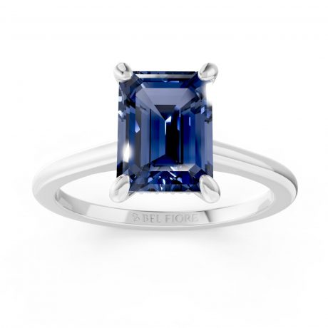 Blue Sapphire Emerald Solitaire- White Gold