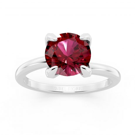 Round cut Red Stone Solitaire- White Gold