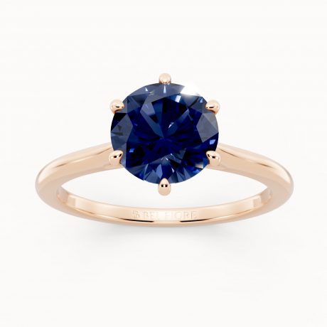 Round Cut Blue Sapphire Six-Prong Setting- Rose Gold