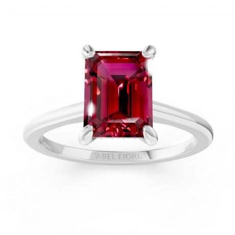 Red Ruby Emerald Solitaire -White Gold