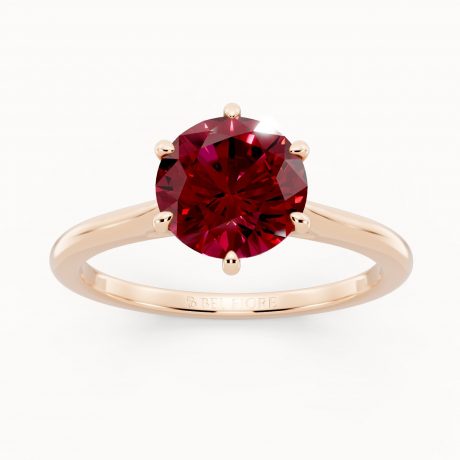 Round Cut Red Ruby Six-Prong Setting- Rose Gold