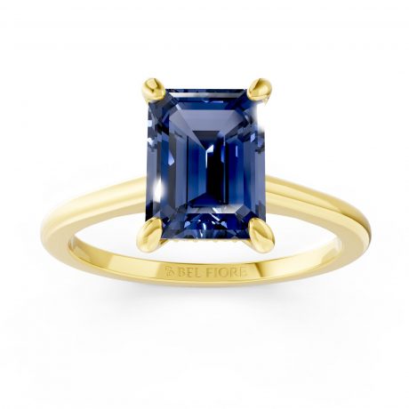 Blue Sapphire Emerald Solitaire- Yellow Gold