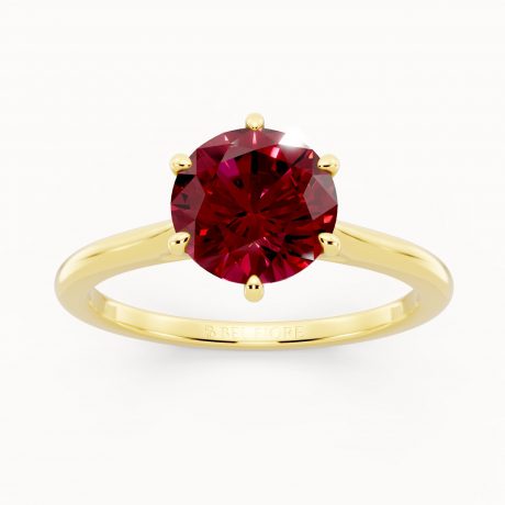 Round Cut Red Ruby Six-Prong Setting- Yellow Gold