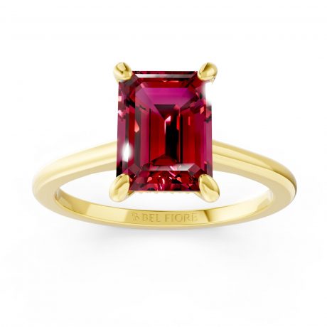 Red Ruby Emerald Solitaire -Yellow Gold