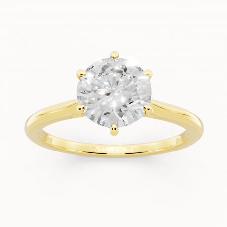 Round Cut White Diamond Six-Prong Setting- Yellow Gold
