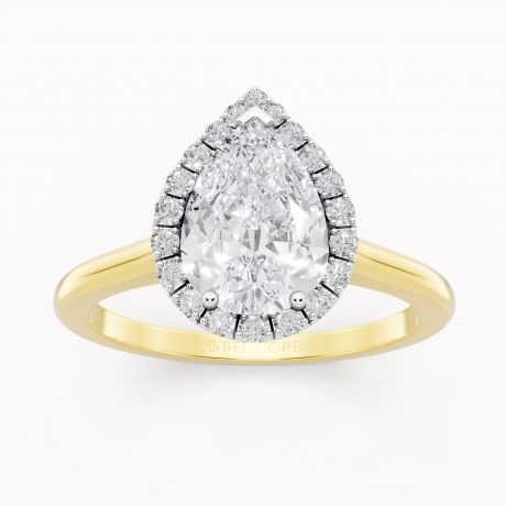 Pear Cut Halo Diamond Ring -White Head