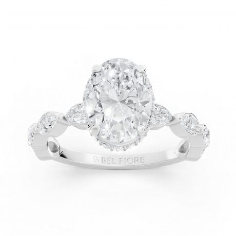 Oval cut diamond ring with side stones -White Gold