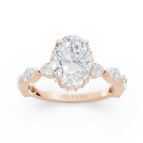 Oval cut diamond ring with side stones -Rose Gold