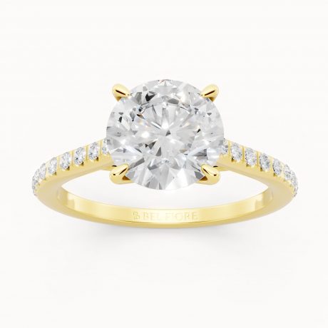 Round cut diamond pavé engagement ring- Yellow Gold