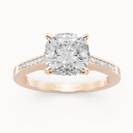 Cushion cut diamond ring with pavé band -Rose Gold
