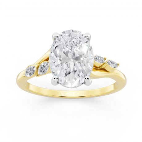 Oval cut diamond Ring With Side Stone - White Head