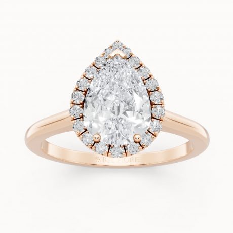 Pear Cut Halo Diamond Ring -Rose Gold