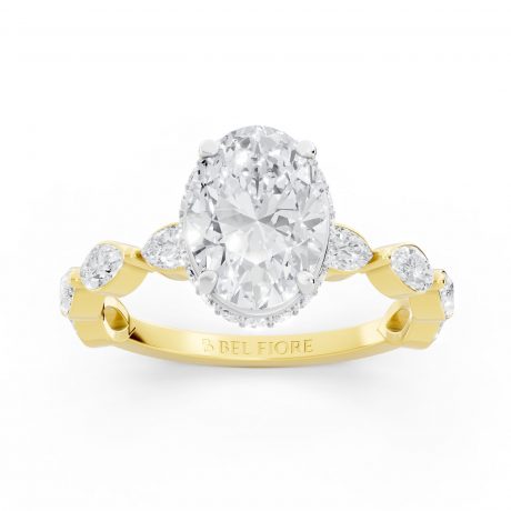 Oval cut diamond ring with side stones - White Head