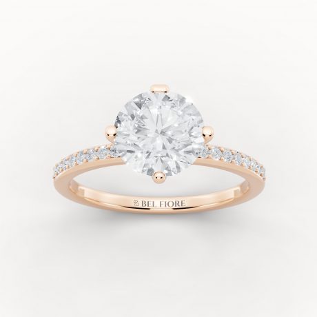 Brilliant round center diamond, pavé set stones- Rose Gold