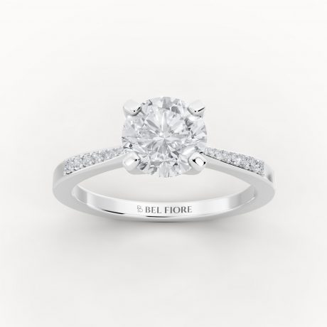 Brilliant round cut center diamond pavé band- White Gold