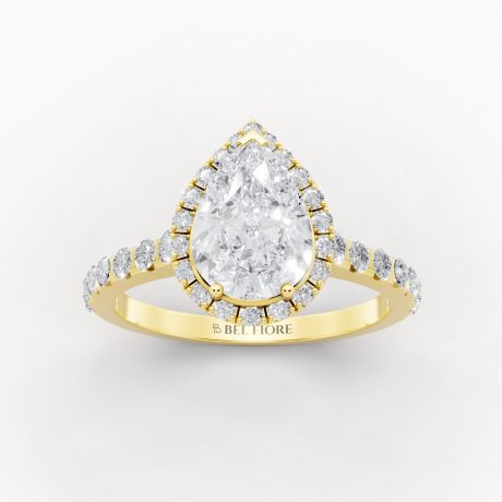 Pear shaped halo diamond ring - Yellow Gold