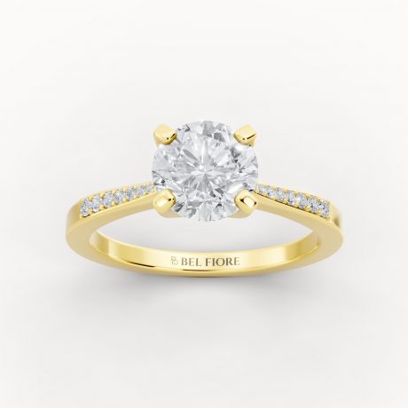 Brilliant round cut center diamond pavé band- Yellow Gold