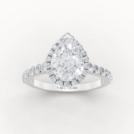 Pear shaped halo diamond ring - White Gold