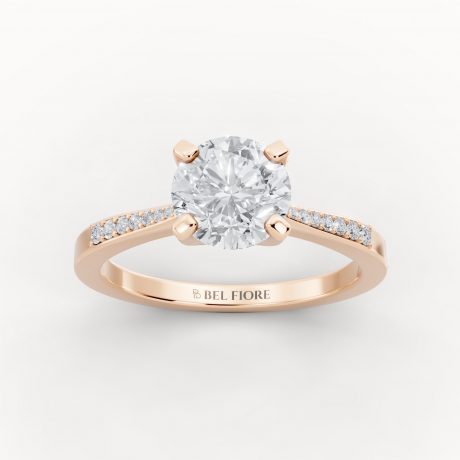 Brilliant round cut center diamond pavé band- Rose Gold