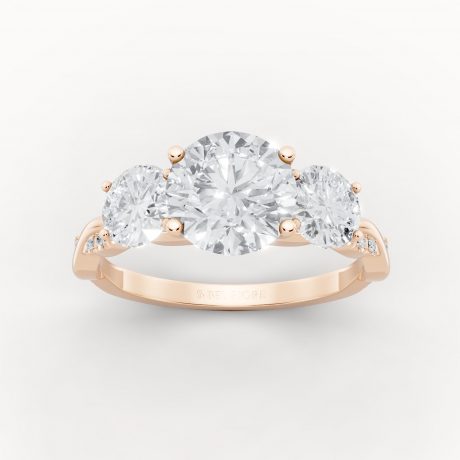 Three stone round diamond ring with side accent stones -Rose Gold