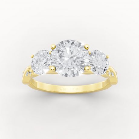 Three stone round diamond ring with side accent stones - Yellow Gold