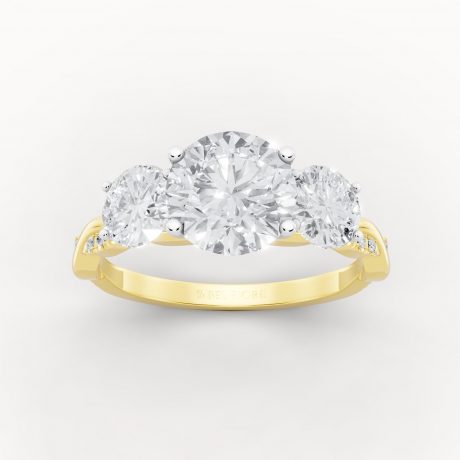 Three stone round diamond ring with side accent stones - White Head
